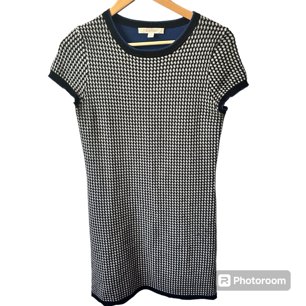 Brooks Brothers Sweater Dress Black White Blue Houndstooth Size Small
